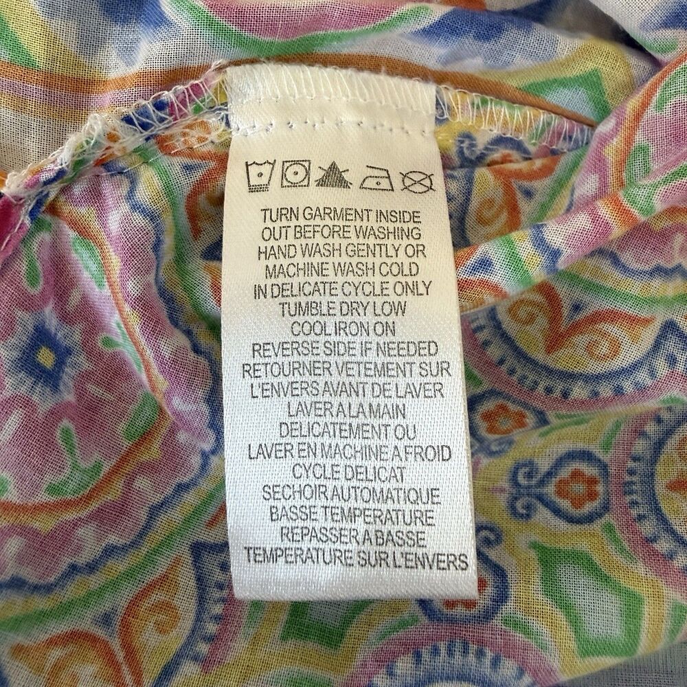 Hale Bob Trinia Medallion Print Cotton Button Front Blouse Bishop Sleeves Size S - Picture 11 of 13